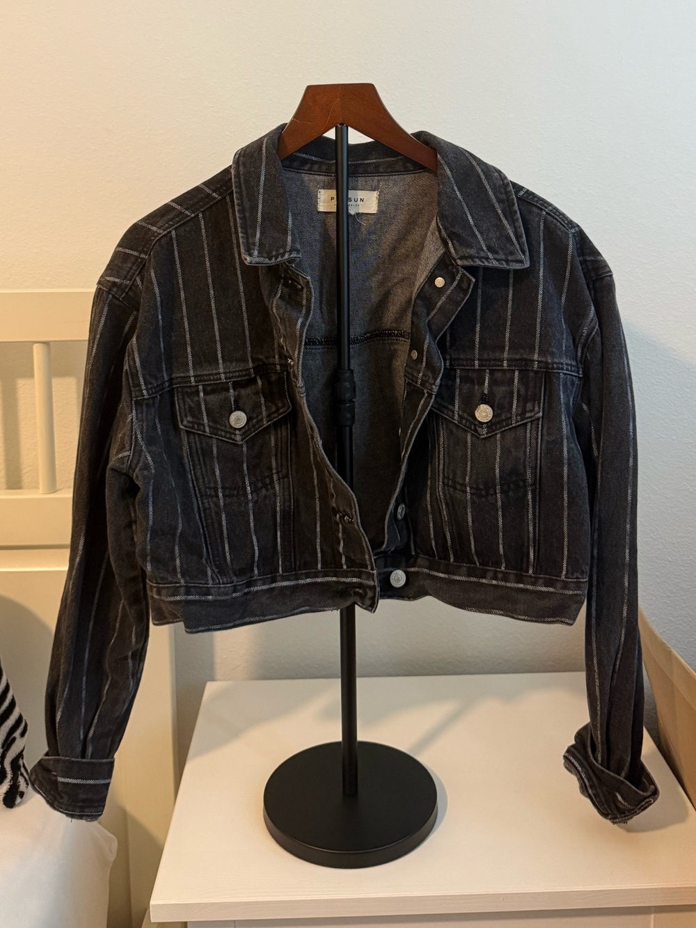 PacSun Black Pinstripe Cropped Jean Jacket